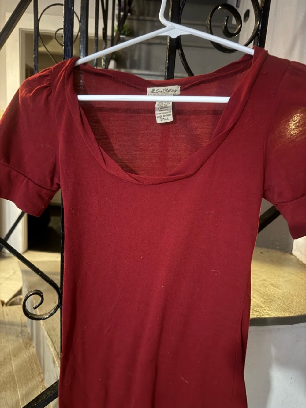Everyday Scoop Neck Short Sleeve Tee in Burgundy by Unbranded